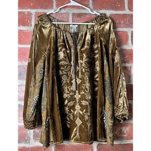 John Mark Velvet Embroidered Tunic Top Blouse Women's Size Medium